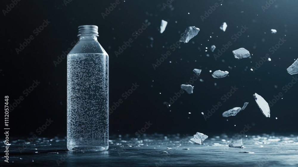 Sparkling water bottle shattering. Sparkling water bottle shattering.