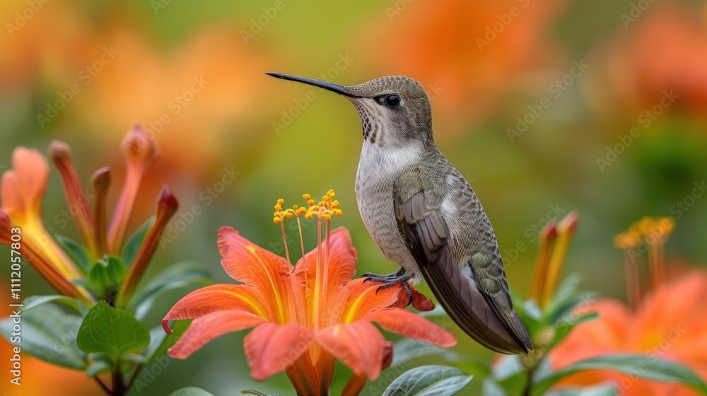 Obraz premium Hummingbird Perched on Flower
