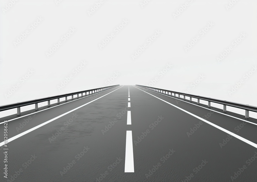 Expansive highway road stretching towards the horizon with clear white lines and a minimalistic backdrop in daylight Expansive highway road stretching towards the horizon with clear white lines and a minimalistic backdrop in daylight