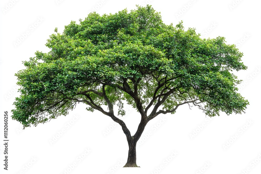 Obraz premium A majestic large tree with vibrant green leaves standing elegantly against a white background in natural isolation