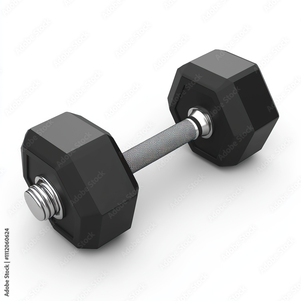 A pair of matte finish hexagonal dumbbells resting on a clean surface, ready for an intense workout session A pair of matte finish hexagonal dumbbells resting on a clean surface, ready for an intense workout session
