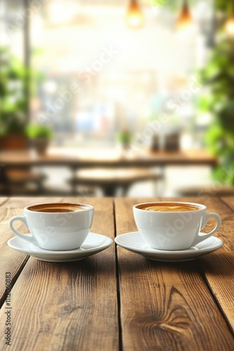 Cups of Coffee on Wood Table