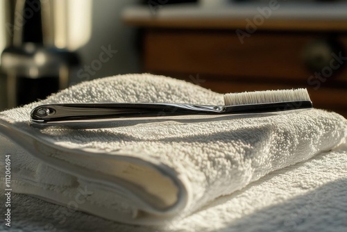 Wallpaper Mural A toothbrush resting on a folded towel in natural light. Torontodigital.ca