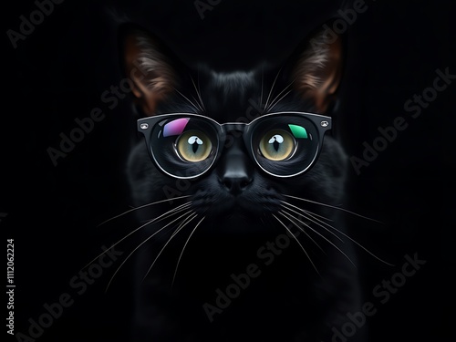 Smart Black Cat in Glasses: A Dark Portrait AI Generated