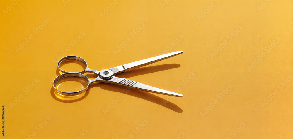 A pair of stainless steel scissors rests on a bright orange surface. The sharp blades and ergonomic handles make them suitable for various cutting tasks in home and office environments A pair of stainless steel scissors rests on a bright orange surface. The sharp blades and ergonomic handles make them suitable for various cutting tasks in home and office environments