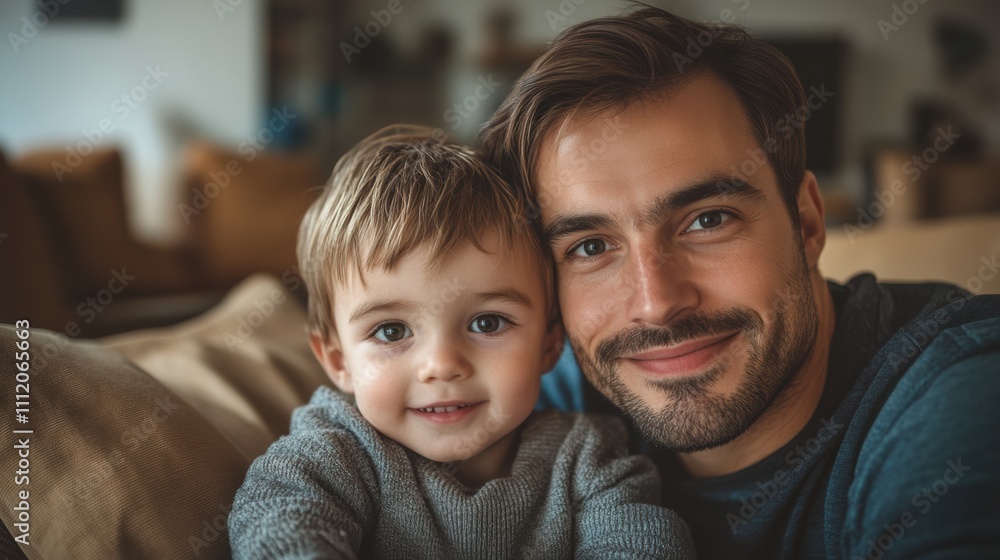 Happy father with toddler son indoors, cozy living room, warm lighting, joyful parenting moment, family love, bonding time, modern home, cheerful, caring, affectionate Happy father with toddler son indoors, cozy living room, warm lighting, joyful parenting moment, family love, bonding time, modern home, cheerful, caring, affectionate