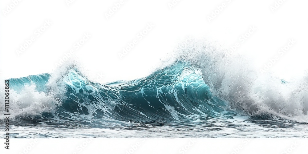 Obraz premium A powerful ocean wave crashing with dynamic splashes against a white background