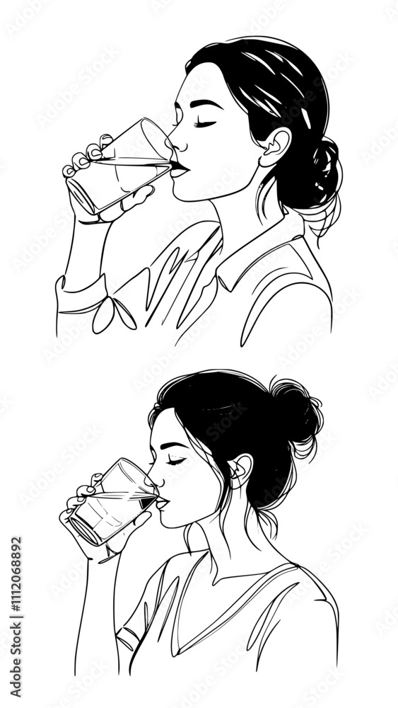 Woman Drinking Water Isolated Two Vectors in One. Woman Drinking Water Isolated Two Vectors in One.