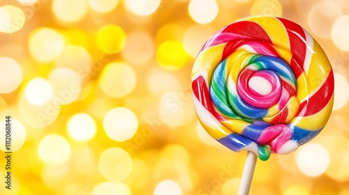 Rainbow Swirl Lollipop Against A Golden Background photo