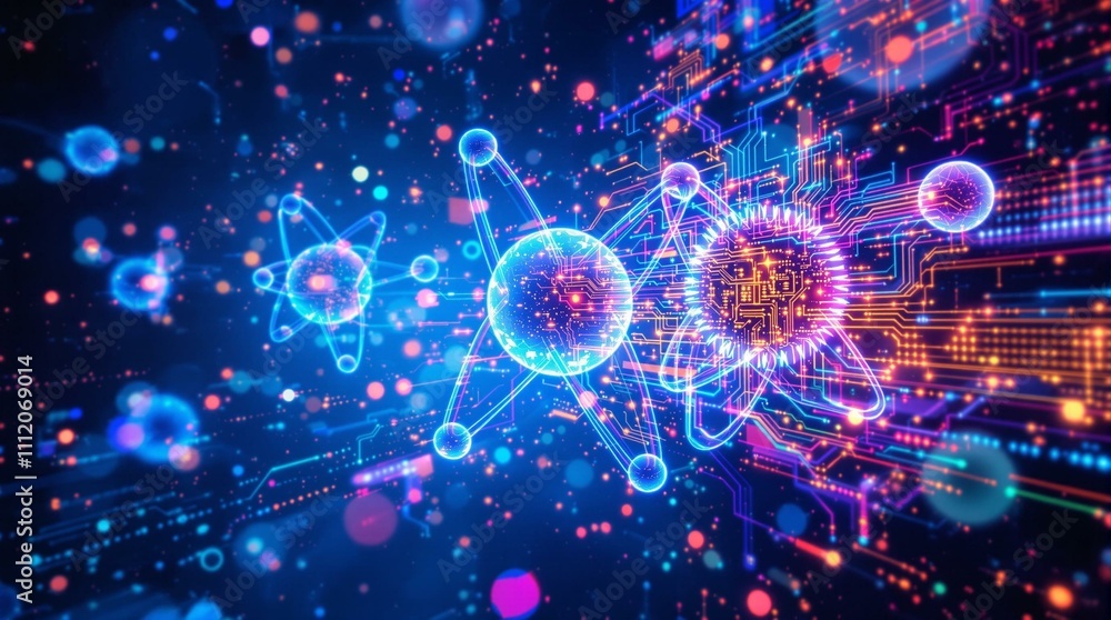 Quantum Computing Concept with Atomic Structure and Circuitry Quantum Computing Concept with Atomic Structure and Circuitry