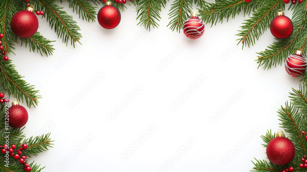 Christmas garland isolated on white background. New Year's decor in the form of green fir branches, balls, cones, stars. Holiday concept. Layout. Christmas garland isolated on white background. New Year's decor in the form of green fir branches, balls, cones, stars. Holiday concept. Layout.