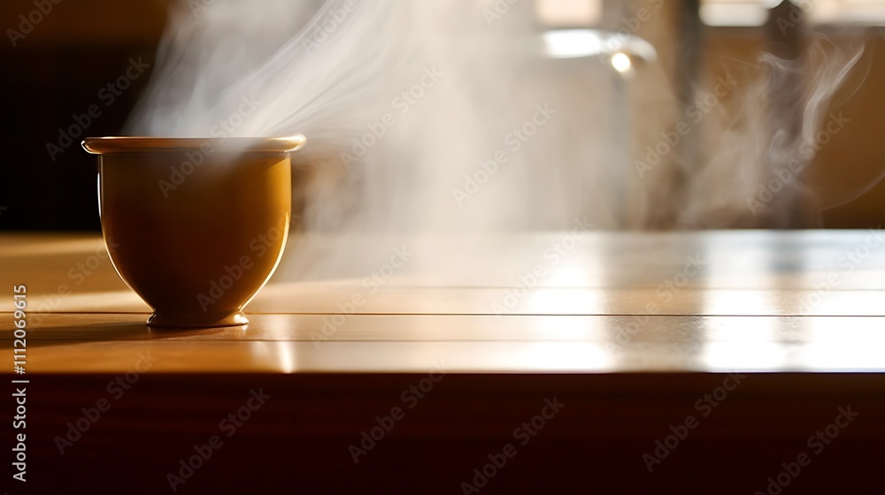 Steaming Cup Of Tea On Wooden Table Steaming Cup Of Tea On Wooden Table
