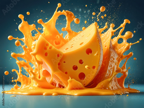 Cow's milk cheese splash close up. photo