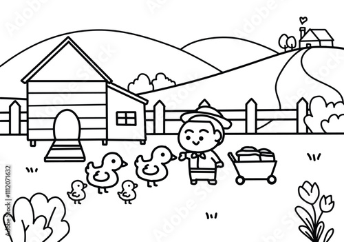 Kid with duck farm.