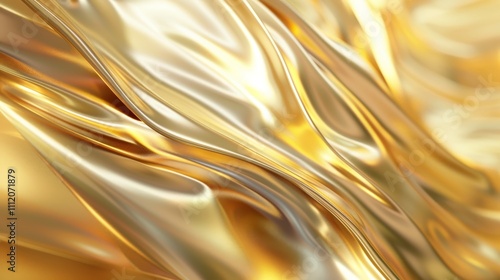 Smooth golden fabric flowing and creating abstract waves, perfect for luxury, wealth, or elegance concepts