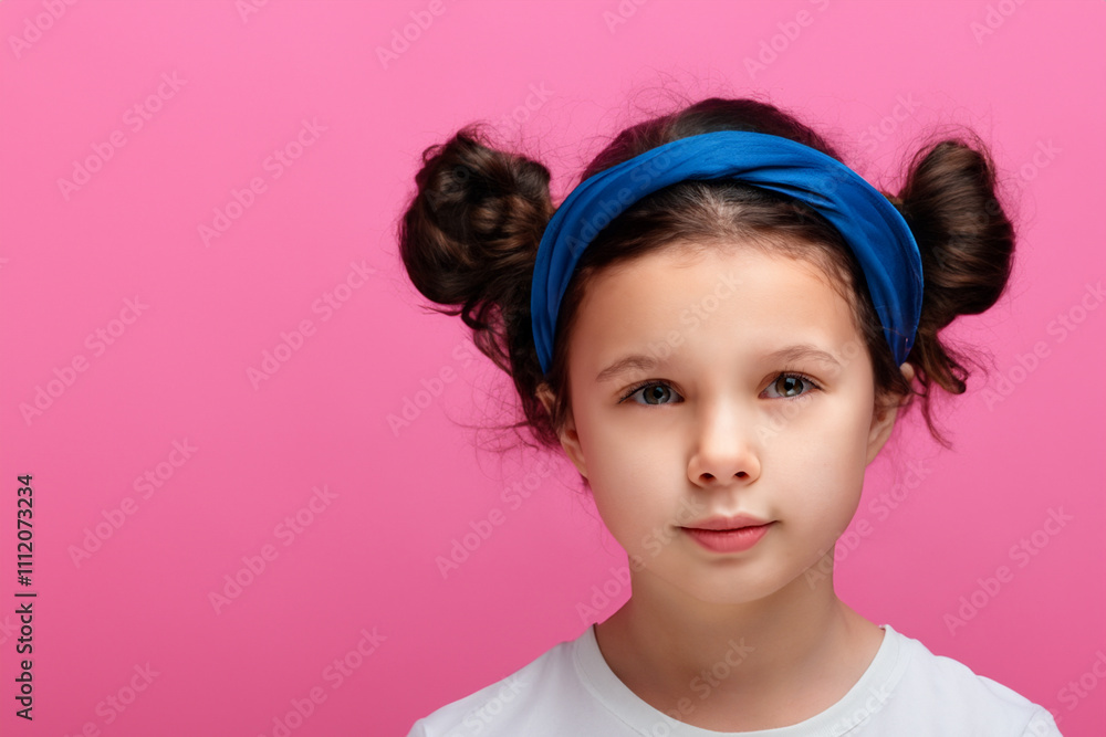 A woman wearing a blue polka dot headband and a pink background. A girl with pink headband with a pink background. Girl headband pink background style fashion. Fashion headband for lifestyle a girl. A woman wearing a blue polka dot headband and a pink background. A girl with pink headband with a pink background. Girl headband pink background style fashion. Fashion headband for lifestyle a girl.