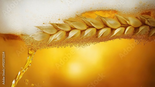 Close-up of a yellow beer pouring with wheat photo