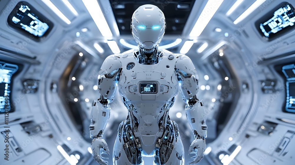 Fototapeta premium 3D futuristic robot with metallic textures and glowin