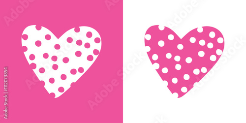 Logo con silueta de corazón con relleno de patrón de cuadrícula de lunares para tarjetas y felicitaciones de San Valentín