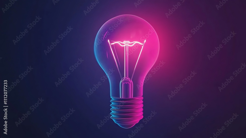 Glowing Neon Lightbulb Bright Idea Inspiration Glowing Neon Lightbulb Bright Idea Inspiration