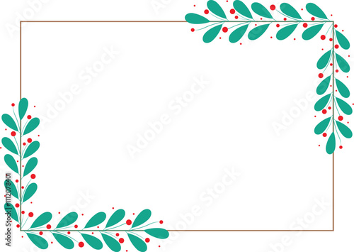 Rectangular Frame Or Wreath Decorated With Green Leaves