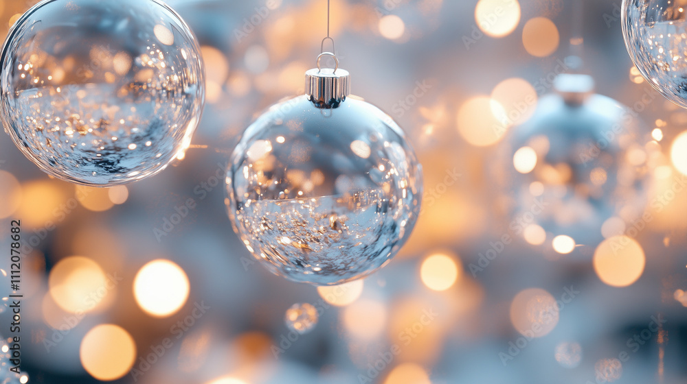 Close-up of sparkling glass ornaments on a Christmas tree
Close-up of sparkling glass ornaments on a Christmas tree
