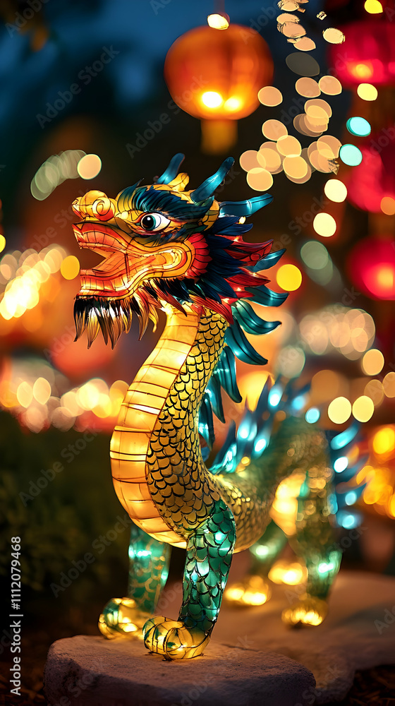 Fototapeta premium Illuminated Dragon Lantern Illustration