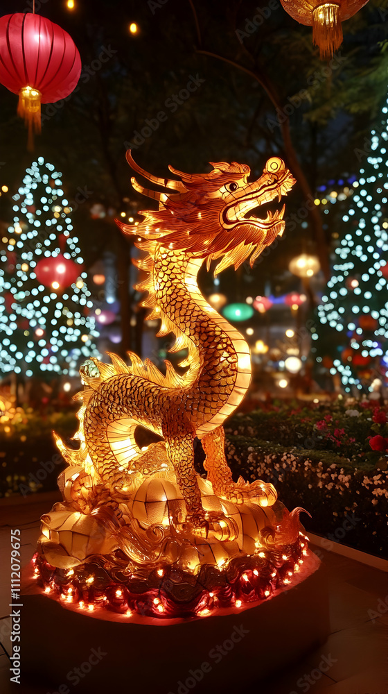 Fototapeta premium Illuminated Dragon Lantern Festive Illustration