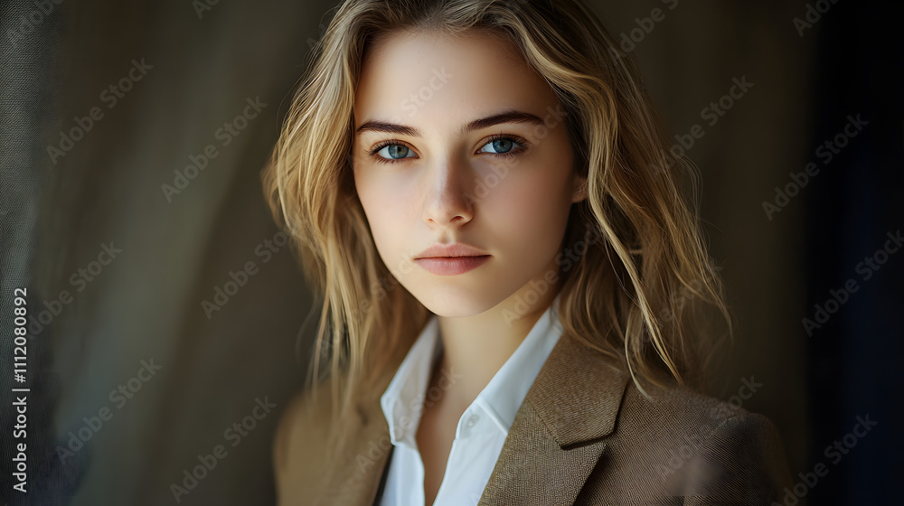 Captivating Portrait of a Young Woman with Natural Beauty in Business Attire Captivating Portrait of a Young Woman with Natural Beauty in Business Attire
