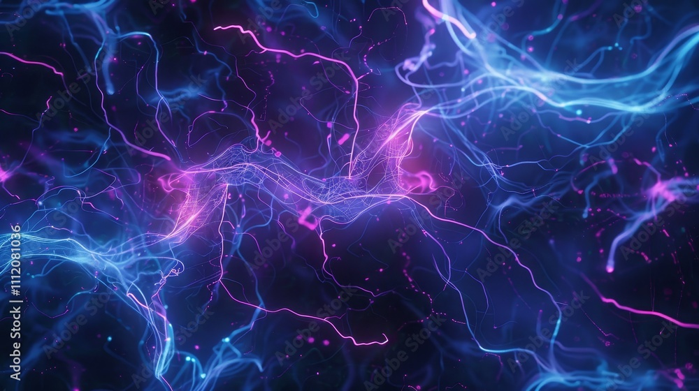 Abstract background showcasing dynamic blue and purple plasma filaments, creating a mesmerizing display of futuristic energy flow Abstract background showcasing dynamic blue and purple plasma filaments, creating a mesmerizing display of futuristic energy flow