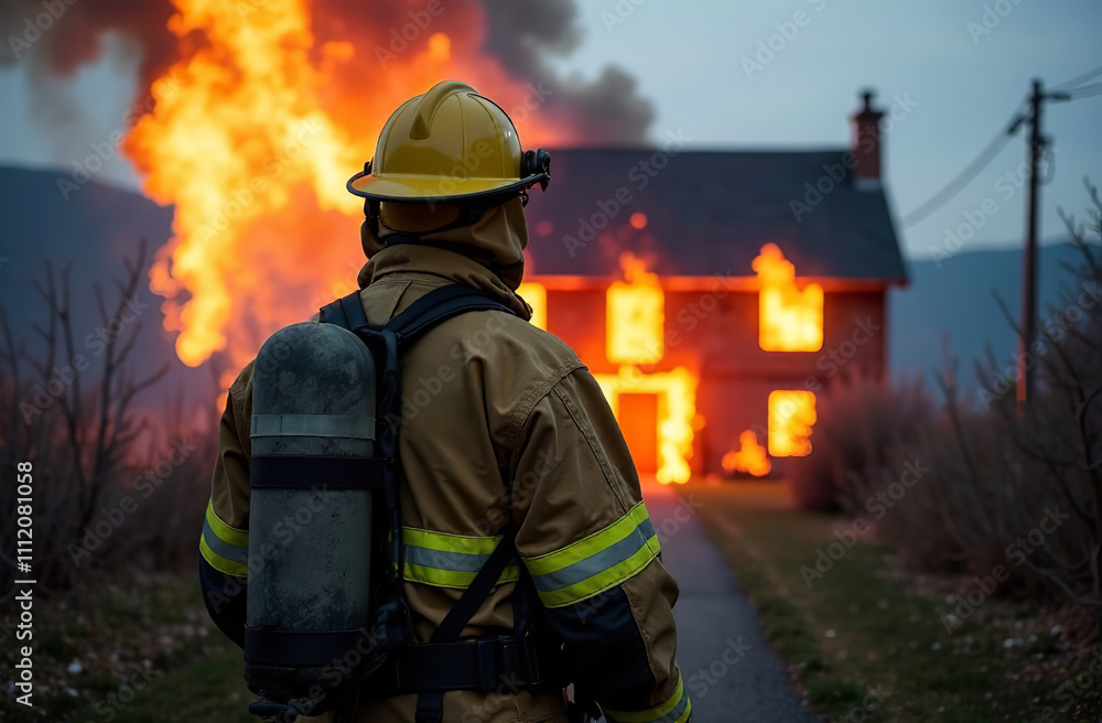 Firefighter in building fire background, emergency rescue service. AI Generative Firefighter in building fire background, emergency rescue service. AI Generative