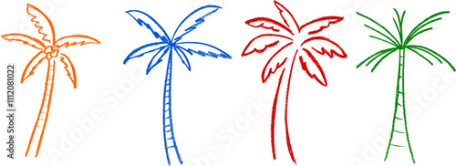 Palm Tree Crayon Chalk Drawing Vector Set