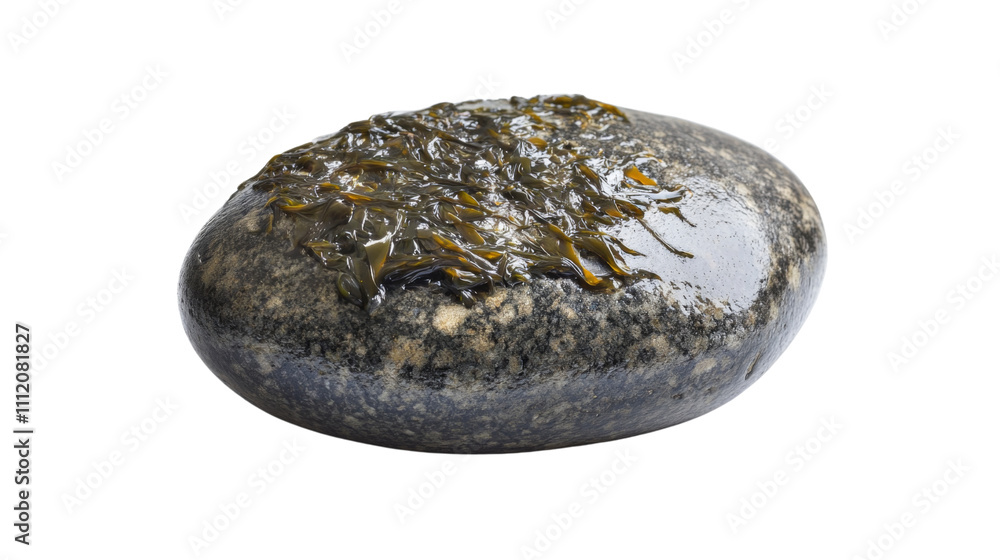 Wet round stone with grass transparent background Wet round stone with grass transparent background