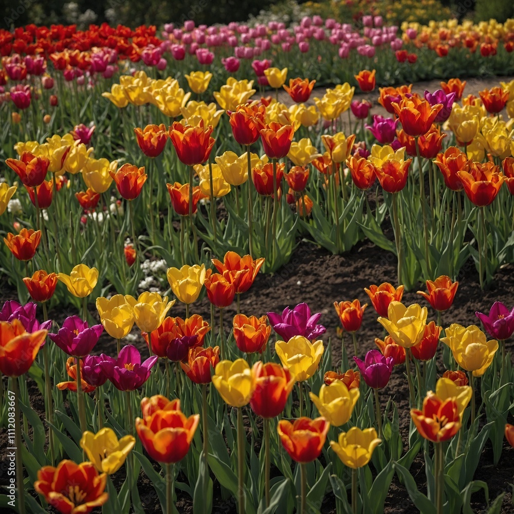 A tulip garden showcasing a mix of bold, colorful blooms.
A tulip garden showcasing a mix of bold, colorful blooms.