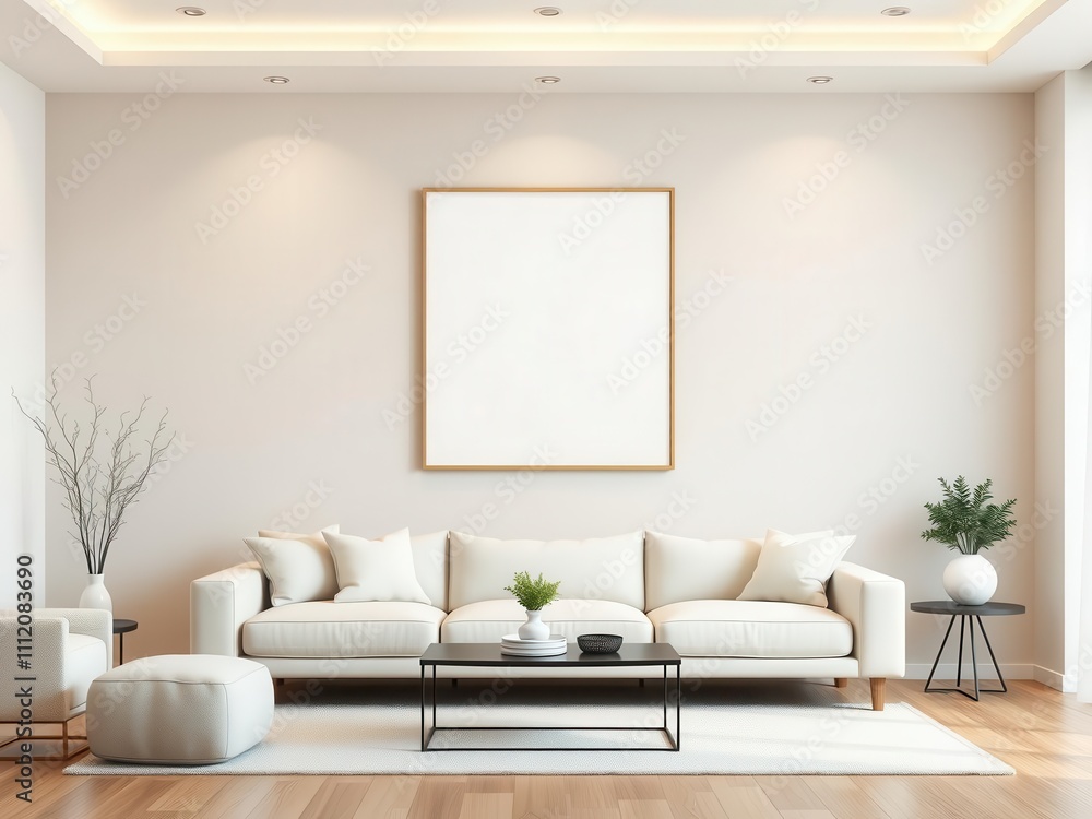 A minimalist living room wall art mockup with a neutral background, living room, minimalist A minimalist living room wall art mockup with a neutral background, living room, minimalist