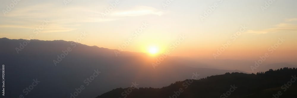Tranquil sunrise over majestic mountain ranges in serene natural landscape promoting spiritual harmony at dawn, harmony, majestic Tranquil sunrise over majestic mountain ranges in serene natural landscape promoting spiritual harmony at dawn, harmony, majestic