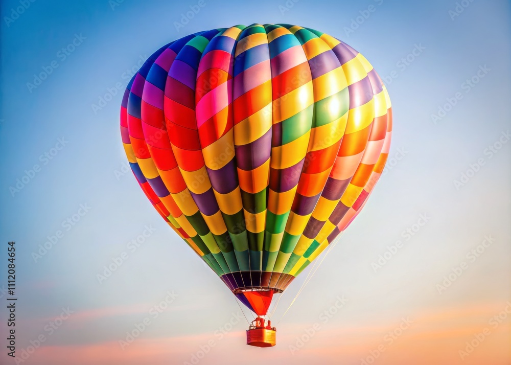 Naklejka premium Colorful Hot Air Balloon in Low Light Against a White Background, Evoking Joy and Freedom, Perfect for Travel and Adventure Themes, Ideal for Celebrating Life's Special Moments