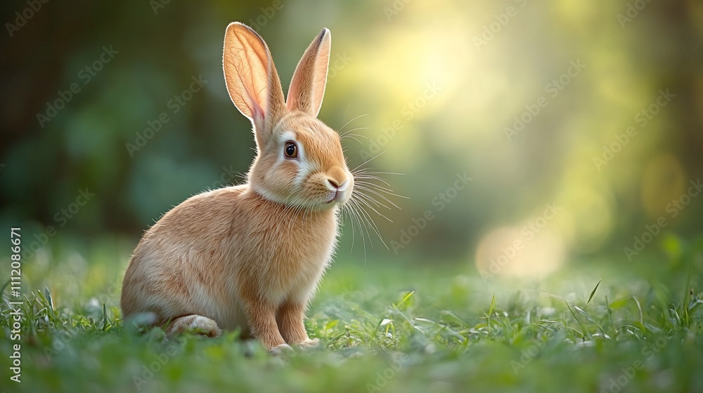 Adorable orange bunny rabbit sitting in green grass, sunlight. Adorable orange bunny rabbit sitting in green grass, sunlight.