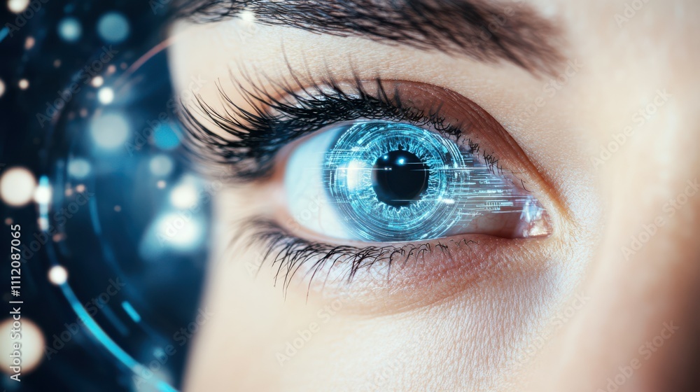 Close up of woman eye in process of scanning Close up of woman eye in process of scanning