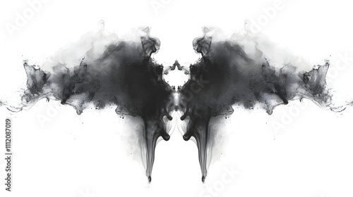 Abstract Symmetrical Ink Pattern, Captivating Monochrome Inkblot Rorschach Test with Mesmerizing Dreamlike Flows