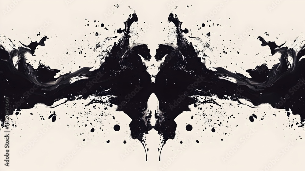 Fototapeta premium Abstract Symmetrical Ink Pattern, Visually Arresting Rorschach-Inspired Ink Blot Artwork with Masterful Compositions