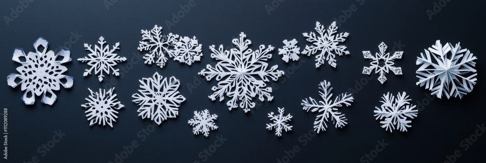 A collection of handcrafted paper snowflakes showcases exquisite patterns and offers blank spaces for creative text personalization. Generative AI A collection of handcrafted paper snowflakes showcases exquisite patterns and offers blank spaces for creative text personalization. Generative AI