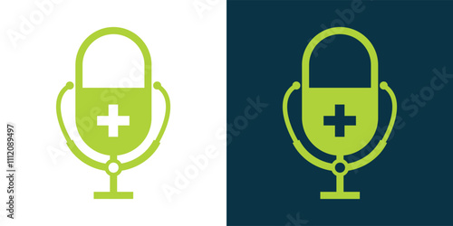 MEDICAL podcast logo design. Stethoscope and microphone DRUG illustration symbol
