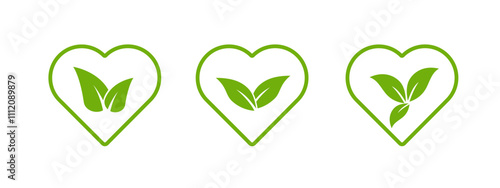 A vector icon of a green heart leaf design, combining organic elements and minimalist style to represent eco conscious lifestyles, recycling, and love for nature.