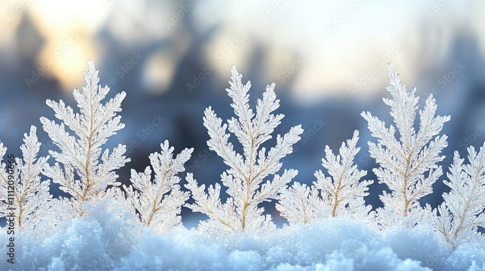 Frosty Winter Wonderland Delicate Ice Crystals on Snow Frosty Winter Wonderland Delicate Ice Crystals on Snow