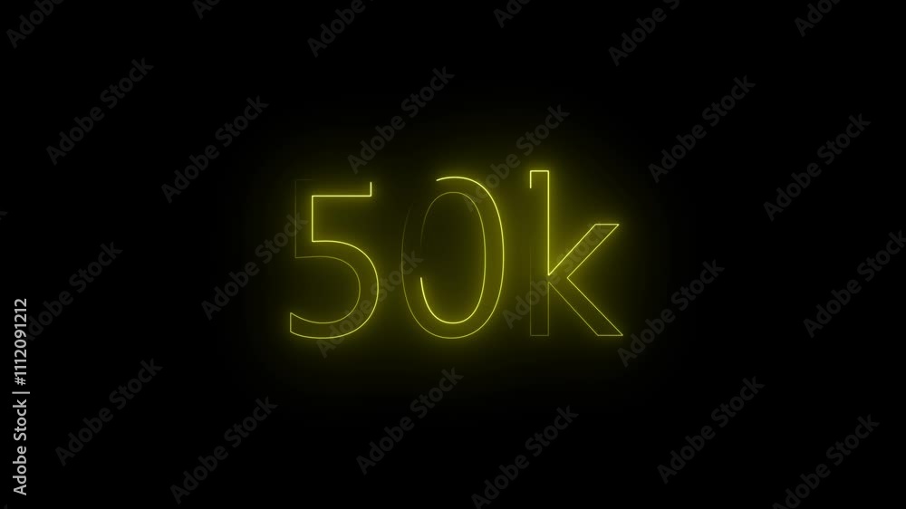 50K text animation by yellow neon on black background. 50K text animation by yellow neon on black background.