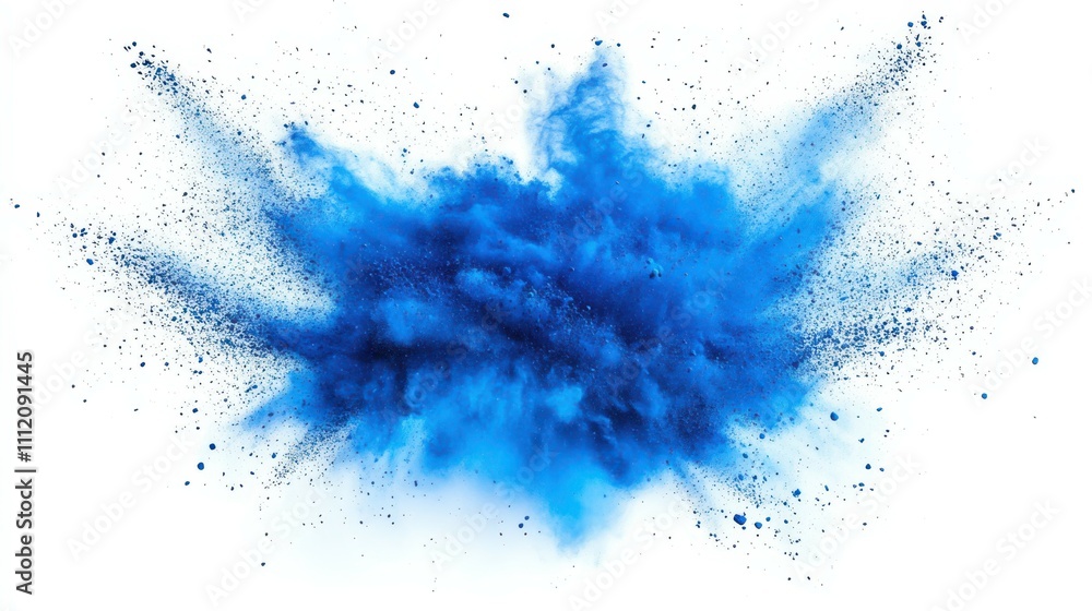blue powder explosion isolated on white background. blue dust particles splash. Color Holi Festival. Burst of colors series. Vibrant contrast. Celebration and creativity concept background texture blue powder explosion isolated on white background. blue dust particles splash. Color Holi Festival. Burst of colors series. Vibrant contrast. Celebration and creativity concept background texture