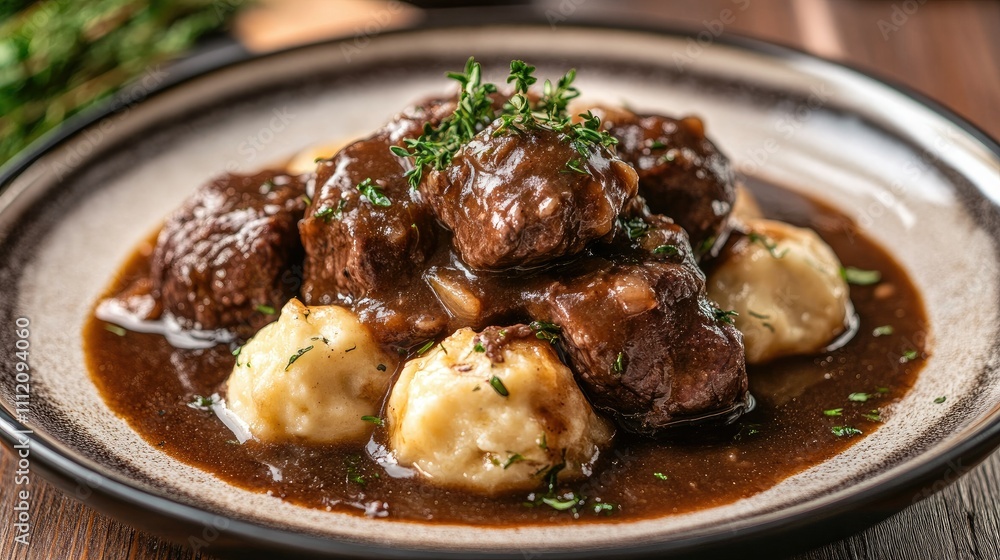 Hearty Beef Dish with Tender Meatballs and Mashed Potatoes Hearty Beef Dish with Tender Meatballs and Mashed Potatoes
