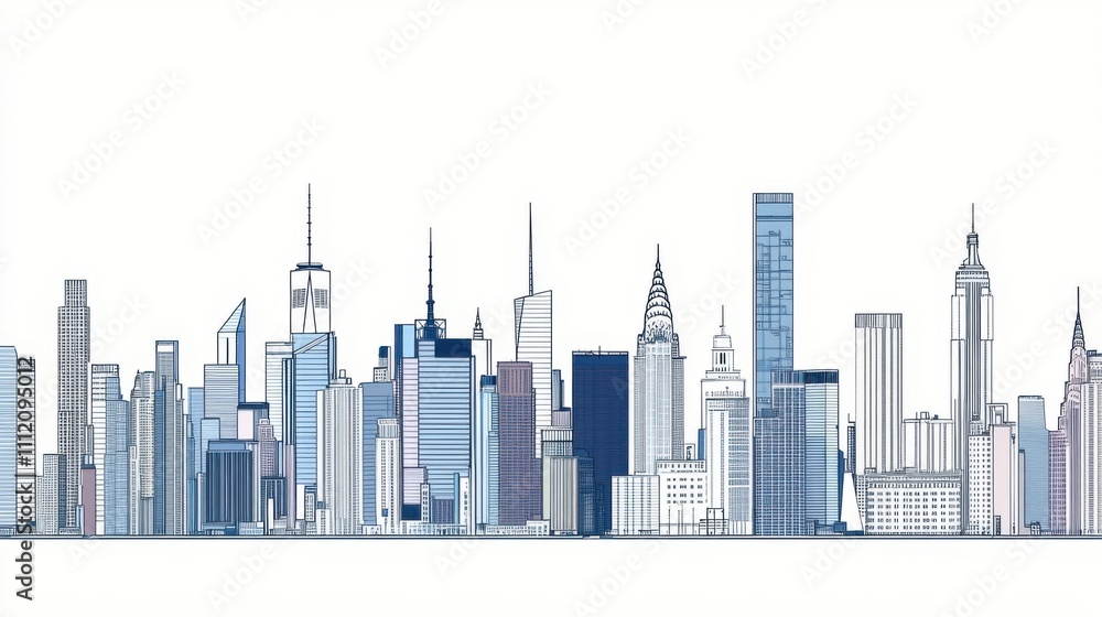 Urbanscape Linear Banner: Customizable Cityscape with Diverse Objects and Background Fill Urbanscape Linear Banner: Customizable Cityscape with Diverse Objects and Background Fill