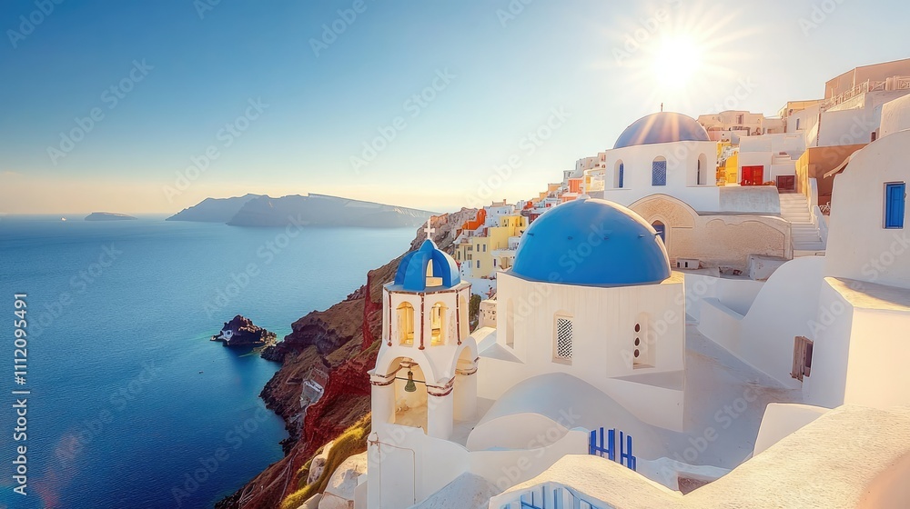 Obraz premium Breathtaking View of Santorini Coastline with Iconic Blue Domes